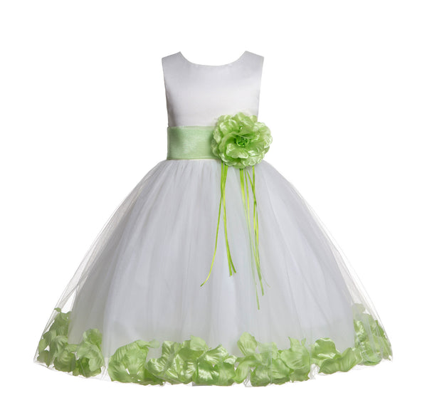 Ivory Tulle Floral Rose Petals Princess Wedding Pageant Recital Birthday Flower Girl Dress 007(2)