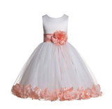 Ivory Tulle Floral Rose Petals Princess Wedding Pageant Recital Birthday Flower Girl Dress 007(2)