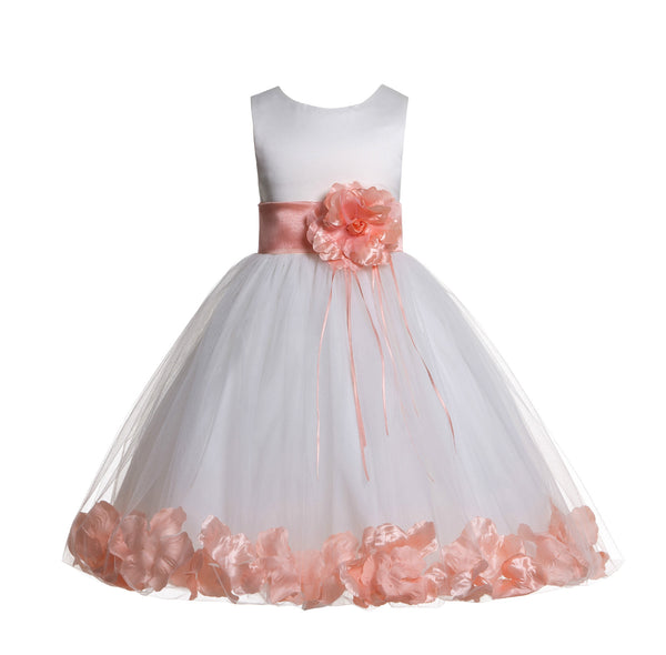 Ivory Tulle Floral Rose Petals Princess Wedding Pageant Recital Birthday Flower Girl Dress 007(2)