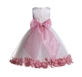 Ivory Tulle Floral Rose Petals Princess Wedding Pageant Recital Birthday Flower Girl Dress 007(3)