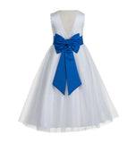 White V-Back Lace Edge Flower Girl Dress Junior Pageant Special Occasion Formal Evening Gown 183T(1)