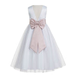 Ivory V-Back Lace Edge Flower Girl Dress Junior Pageant Special Occasion Formal Evening Gown 183T(1)