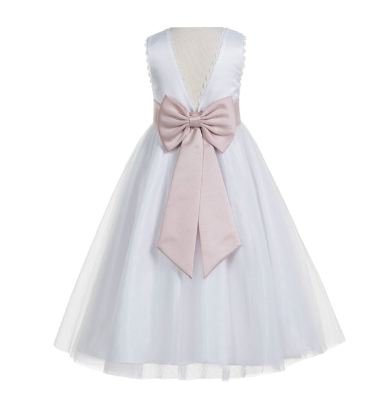 Ivory V-Back Lace Edge Flower Girl Dress Junior Pageant Special Occasion Formal Evening Gown 183T(1)