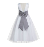 Ivory V-Back Lace Edge Flower Girl Dress Junior Pageant Special Occasion Formal Evening Gown 183T(2)