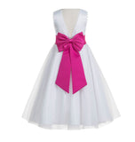 White V-Back Lace Edge Flower Girl Dress Junior Pageant Special Occasion Formal Evening Gown 183T(2)