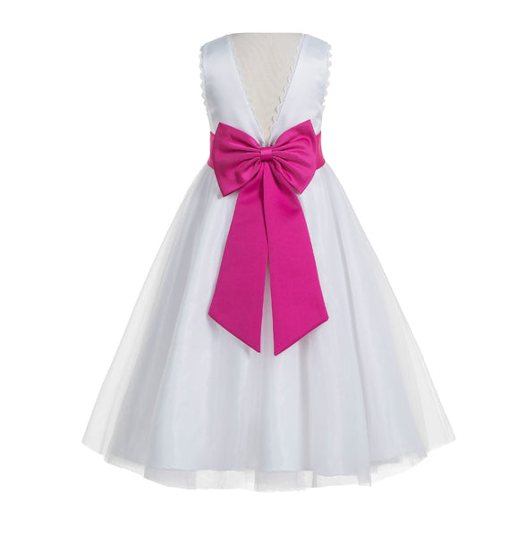 White V-Back Lace Edge Flower Girl Dress Junior Pageant Special Occasion Formal Evening Gown 183T(2)