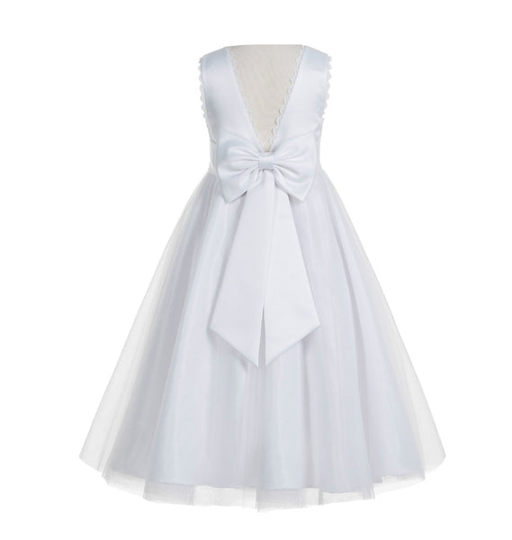 White V-Back Lace Edge Flower Girl Dress Junior Pageant Special Occasion Formal Evening Gown 183T(1)