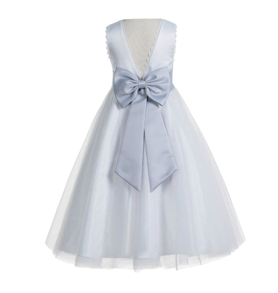 Ivory V-Back Lace Edge Flower Girl Dress Junior Pageant Special Occasion Formal Evening Gown 183T(1)