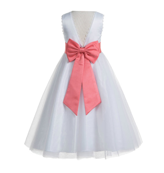 White V-Back Lace Edge Flower Girl Dress Junior Pageant Special Occasion Formal Evening Gown 183T(3)