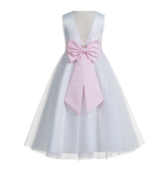 Ivory V-Back Lace Edge Flower Girl Dress Junior Pageant Special Occasion Formal Evening Gown 183T(3)