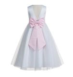 White V-Back Lace Edge Flower Girl Dress Junior Pageant Special Occasion Formal Evening Gown 183T(1)