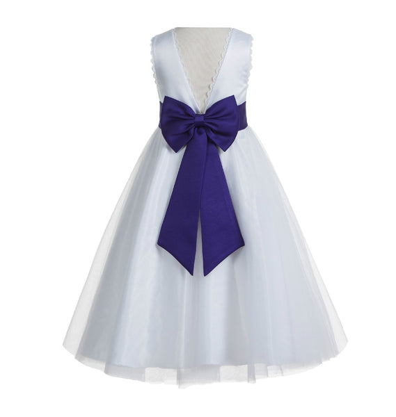 White V-Back Lace Edge Flower Girl Dress Junior Pageant Special Occasion Formal Evening Gown 183T(3)