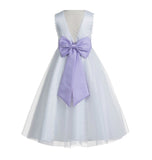 White V-Back Lace Edge Flower Girl Dress Junior Pageant Special Occasion Formal Evening Gown 183T(2)