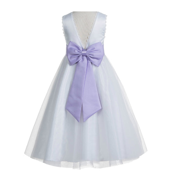 White V-Back Lace Edge Flower Girl Dress Junior Pageant Special Occasion Formal Evening Gown 183T(2)