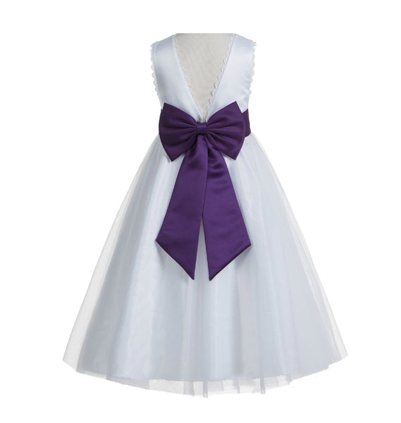 Ivory V-Back Lace Edge Flower Girl Dress Junior Pageant Special Occasion Formal Evening Gown 183T(3)