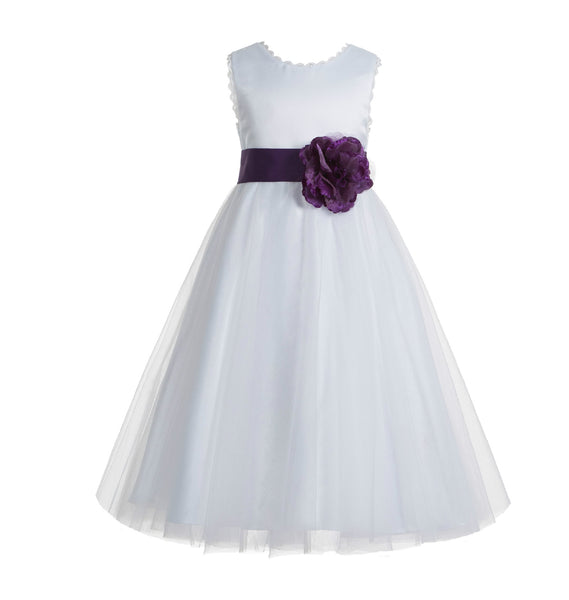 White V-Back Lace Edge Flower Girl Dress Junior Pageant Special Occasion Formal Evening Gown 183T(3)