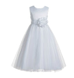 White V-Back Lace Edge Flower Girl Dress Junior Pageant Special Occasion Formal Evening Gown 183T(1)