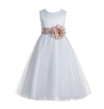 Ivory V-Back Lace Edge Flower Girl Dress Junior Pageant Special Occasion Formal Evening Gown 183T(1)