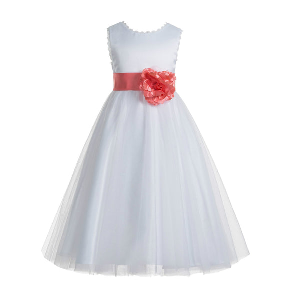 Ivory V-Back Lace Edge Flower Girl Dress Junior Pageant Special Occasion Formal Evening Gown 183T(3)