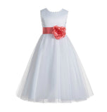 White V-Back Lace Edge Flower Girl Dress Junior Pageant Special Occasion Formal Evening Gown 183T(3)