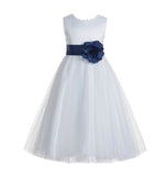 Ivory V-Back Lace Edge Flower Girl Dress Junior Pageant Special Occasion Formal Evening Gown 183T(2)
