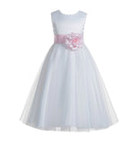 Ivory V-Back Lace Edge Flower Girl Dress Junior Pageant Special Occasion Formal Evening Gown 183T(3)