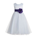 White V-Back Lace Edge Flower Girl Dress Junior Pageant Special Occasion Formal Evening Gown 183T(3)