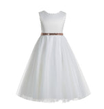 White V-Back Lace Edge Junior Flower Girl Dress Holy Baptism First Communion Christening Dresses 183