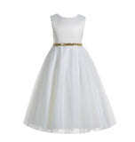 White V-Back Lace Edge Junior Flower Girl Dress Holy Baptism First Communion Christening Dresses 183