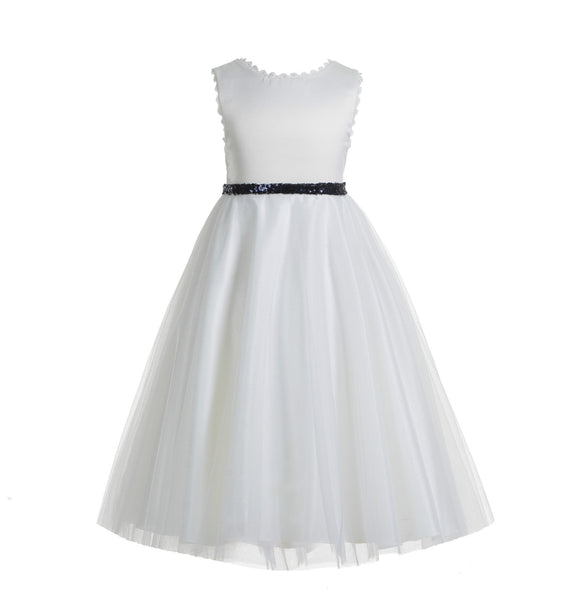 Ivory V-Back Lace Edge Junior Flower Girl Dress Holy Baptism First Communion Christening Dresses 183