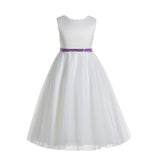 Ivory V-Back Lace Edge Junior Flower Girl Dress Holy Baptism First Communion Christening Dresses 183