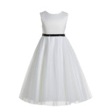Ivory V-Back Lace Edge Junior Flower Girl Dress Holy Baptism First Communion Christening Dresses 183