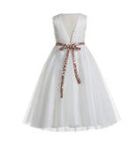 White V-Back Lace Edge Junior Flower Girl Dress Holy Baptism First Communion Christening Dresses 183