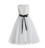 White V-Back Lace Edge Junior Flower Girl Dress Holy Baptism First Communion Christening Dresses 183