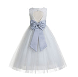 Ivory Floral Lace Heart Cutout Flower Girl Dress Communion Baptism Junior Bridesmaid Dress 172T(2)