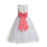 Ivory Floral Lace Heart Cutout Flower Girl Dress Communion Baptism Junior Bridesmaid Dress 172T(3)