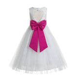 White Floral Lace Heart Cutout Flower Girl Dress Communion Baptism Junior Bridesmaid Dress 172T(2)