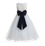 Ivory Floral Lace Heart Cutout Flower Girl Dress Communion Baptism Junior Bridesmaid Dress 172T(3)