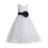 Ivory Floral Lace Heart Cutout Flower Girl Dress Communion Baptism Junior Bridesmaid Dress 172T(2)