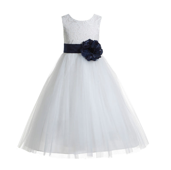 Ivory Floral Lace Heart Cutout Flower Girl Dress Communion Baptism Junior Bridesmaid Dress 172T(2)