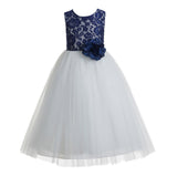 Floral Lace Heart Cutout Flower Girl Dress Junior Pageant Communion Baptism Wedding Tulle Dress 172F