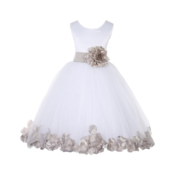 White Tulle Floral Petals Flower Girl Dress Special Occasions Junior Pageant Wedding Holiday 302S(5)