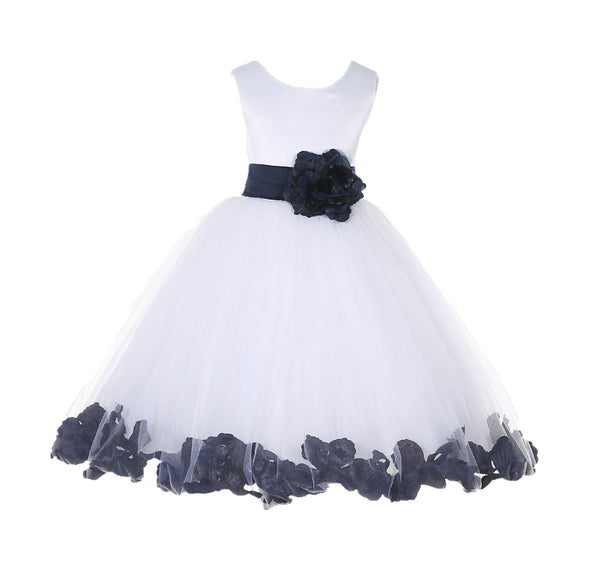 White Tulle Floral Petals Flower Girl Dress Special Occasions Junior Pageant Wedding Holiday 302S(4)