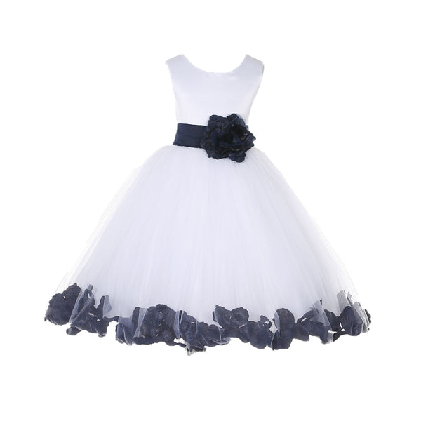 White Elegant Bridesmaid Pageant Special Occasions Rose Petals Flower Girl Dress 302T(5)