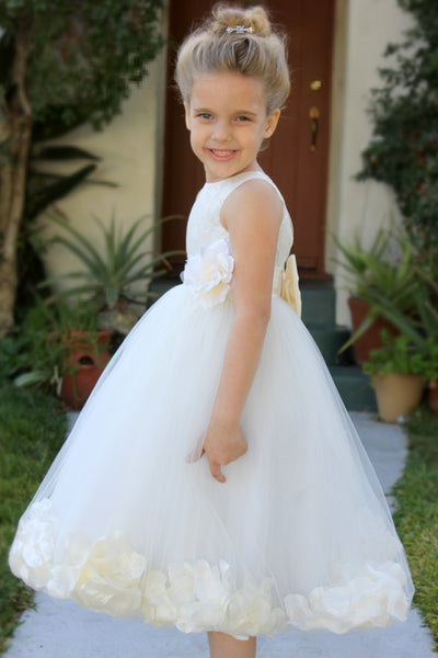 Ivory Floral Lace Heart Cutout Rose Petals Flower Girl Dress Junior Bridesmaid Special Event 185T(1)
