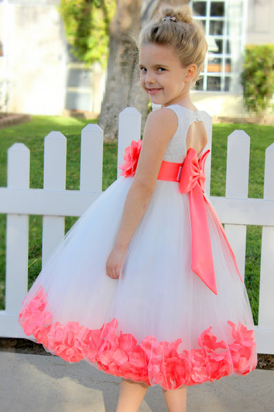 Ivory Floral Lace Heart Cutout Rose Petals Flower Girl Dress Junior Bridesmaid Special Event 185T(5)