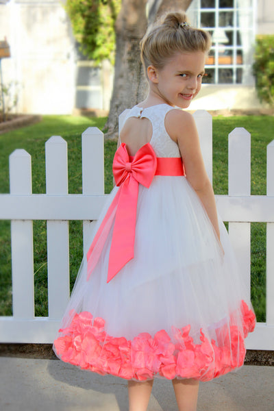 Ivory Floral Lace Heart Cutout Rose Petals Flower Girl Dress Junior Bridesmaid Special Event 185T(5)