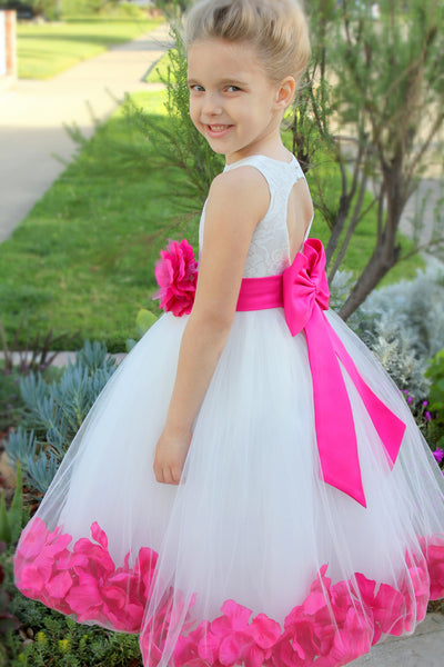 Ivory Floral Lace Heart Cutout Rose Petals Flower Girl Dress Junior Bridesmaid Special Event 185T(3)