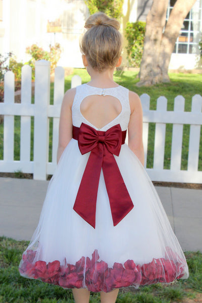 Ivory Floral Lace Heart Cutout Rose Petals Flower Girl Dress Junior Bridesmaid Special Event 185T(4)