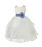Ivory Satin Shimmering Organza Flower Girl Dress Junior Formal Pageant Baptism Christening 4613T(4)